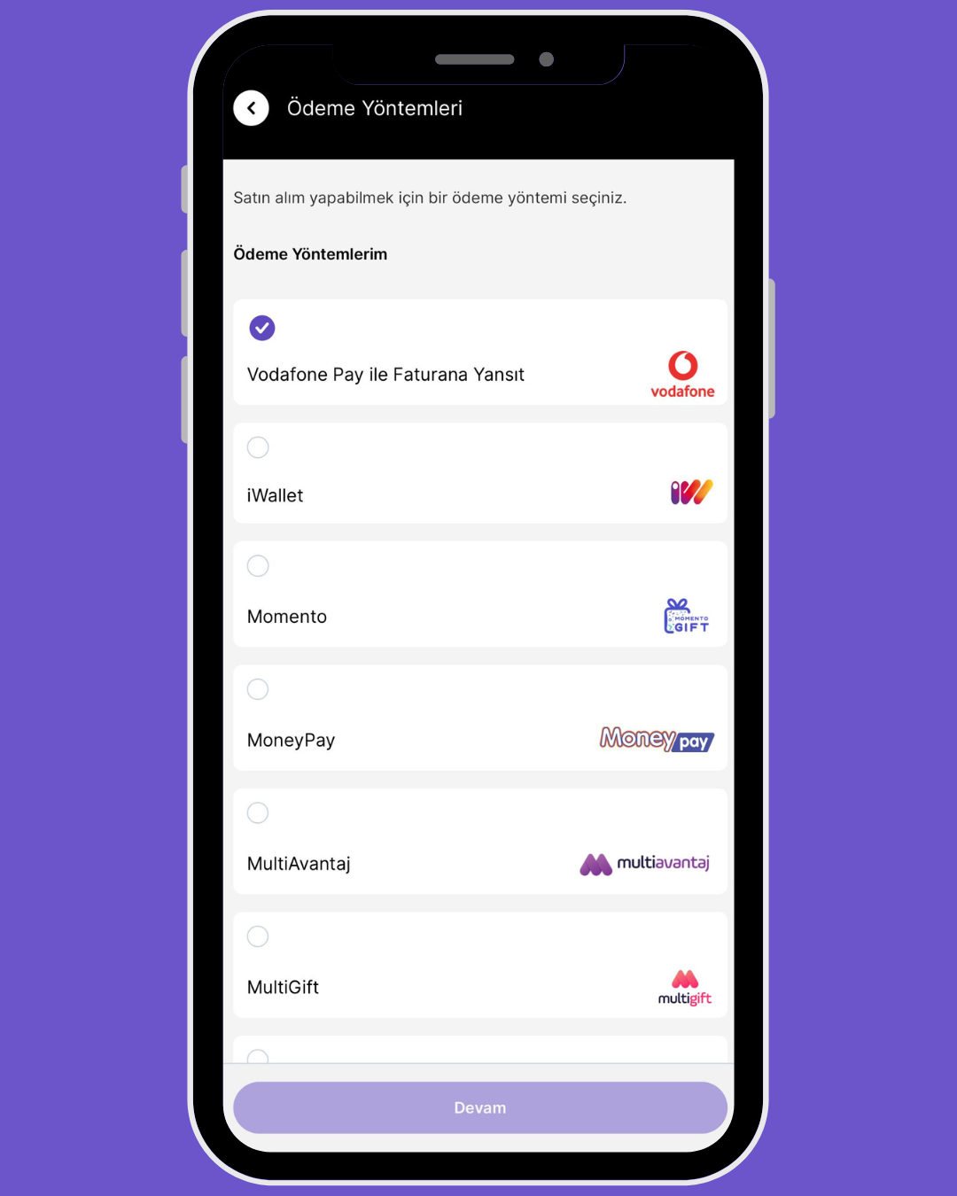 Ödeme Yöntemi Seçimi Ekranı